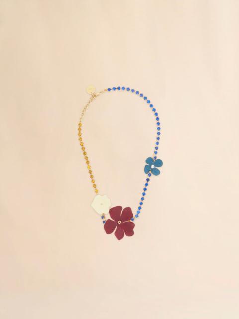 BURGUNDY ENAMEL FLOWER RHINESTONE NECKLACE