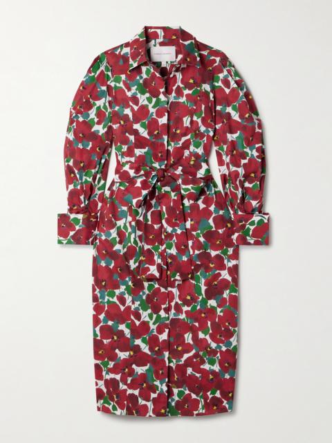 Belted Floral-print Cotton-blend Midi Shirt Dress