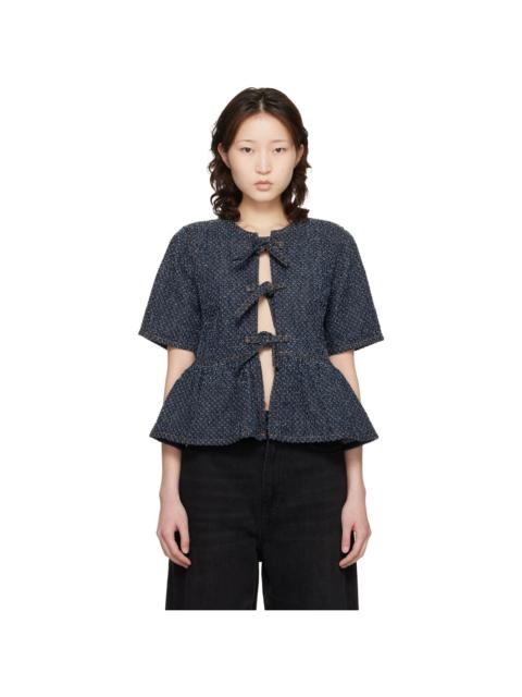 Blue Tweed Denim Peplum Blouse