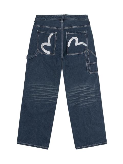Distressed Seagull Print Loose Fit Cargo Jeans