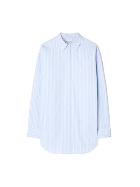 Stripe Poplin Round Zip Shirt Light Blue