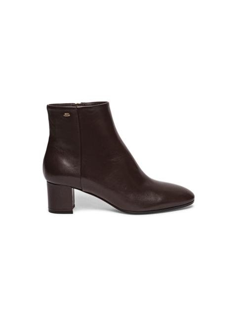 Women's dark brown leather mid-heel ankle boot