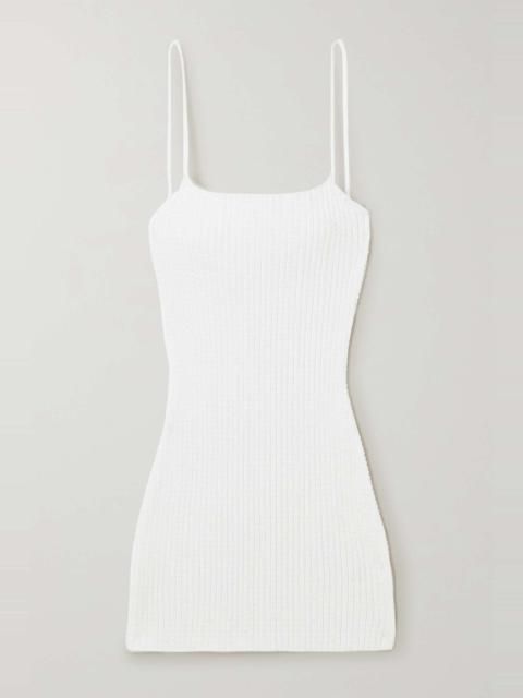Crystal-embellished ribbed-knit mini dress