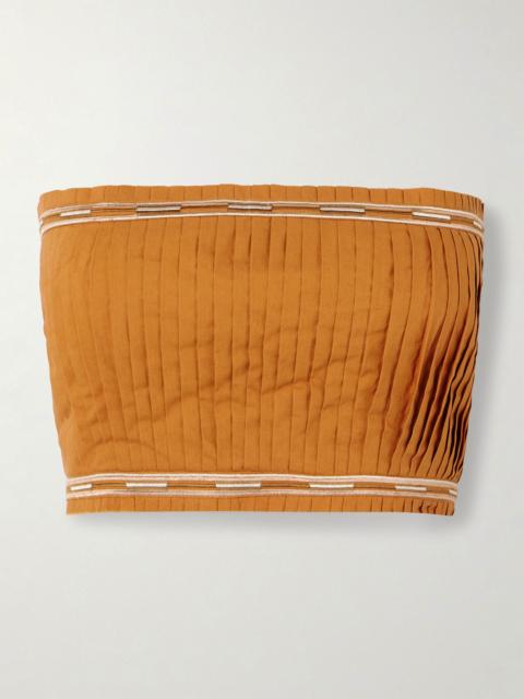 Flavia Strapless Cropped Embroidered Cotton Top