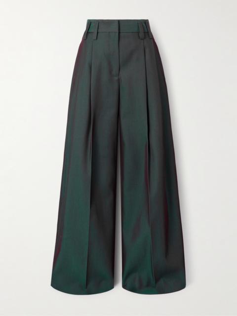 Pleated Iridescent Wool-blend Gabardine Wide-leg Pants