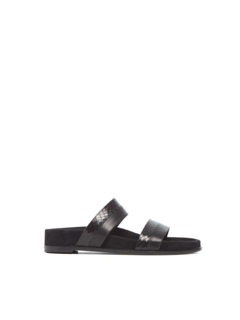 Low Striker Flat Sandal in Black Snakeskin & Nappa Leather