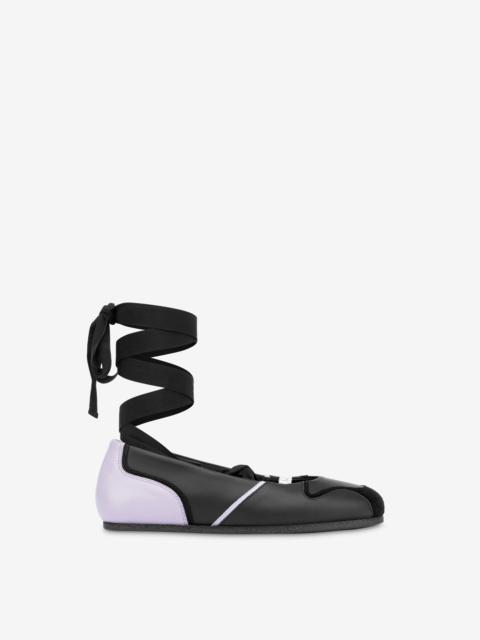 CALFSKIN AND SUEDE BALLET FLATS