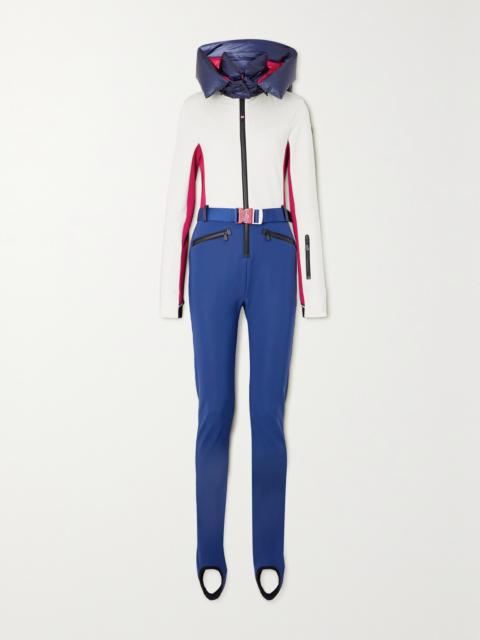 Hooded Belted Color-block Down Ski Suit