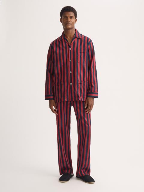 Men's Classic Fit Pajamas Royal Cotton Navy Blue & Red Stripe