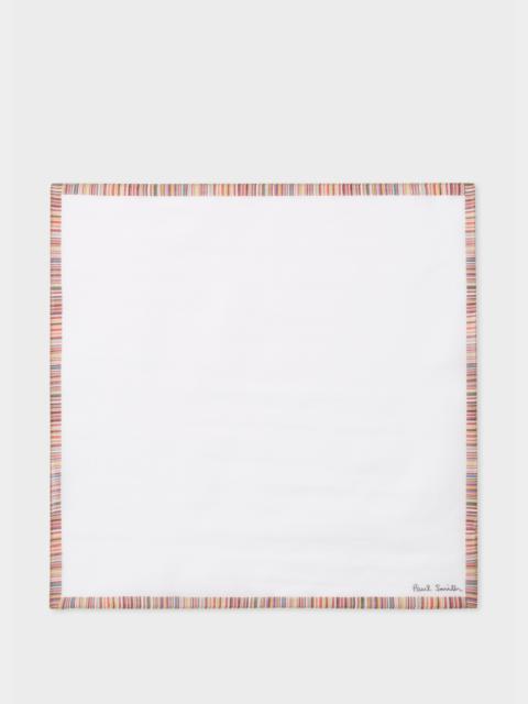 White Cotton Pocket Square With 'Signature Stripe' Border