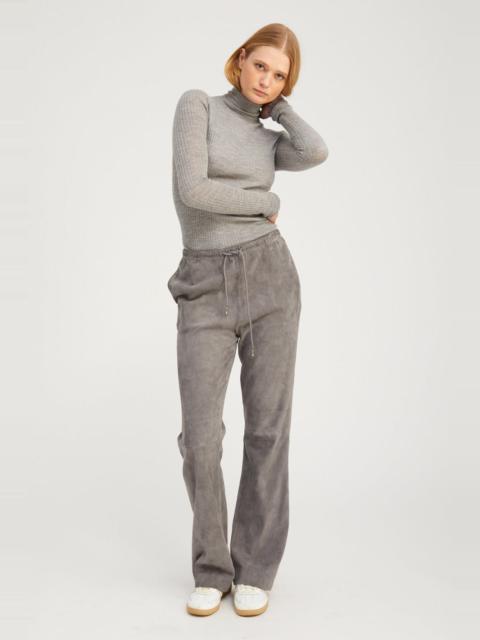 GREY SUEDE STRAIGHT LEG PANTS