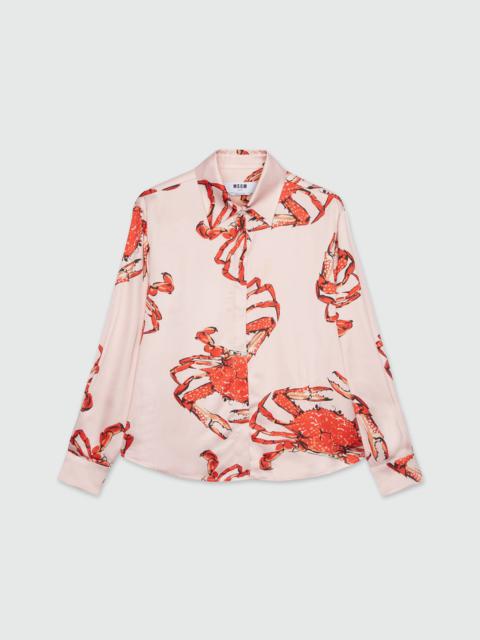 Pink satin shirt with "King crab" print