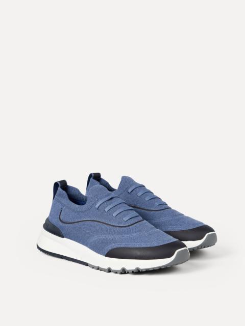 Techno cotton knit runners with heat-bonded details