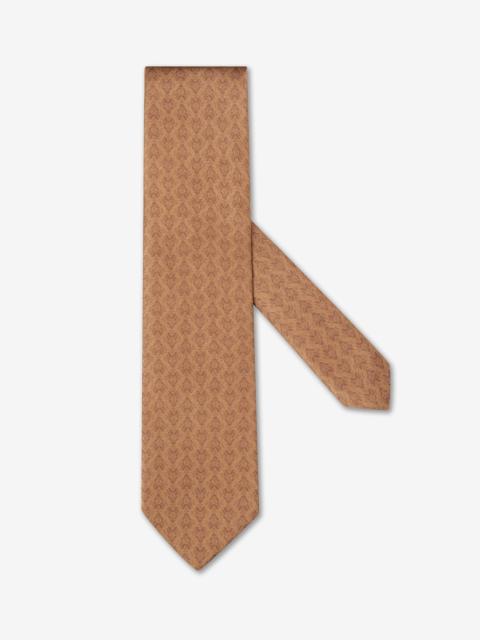Light brown pure silk tie with floral pattern