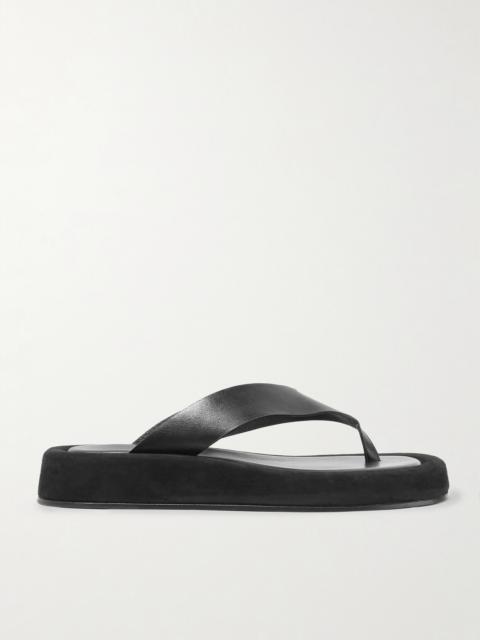 Ginza Leather And Suede Platform Flip Flops