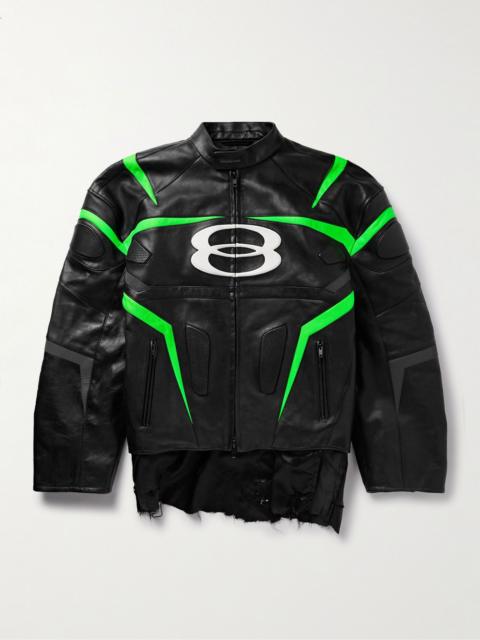 Racer Oversized Distressed Panelled Leather Jacket Black