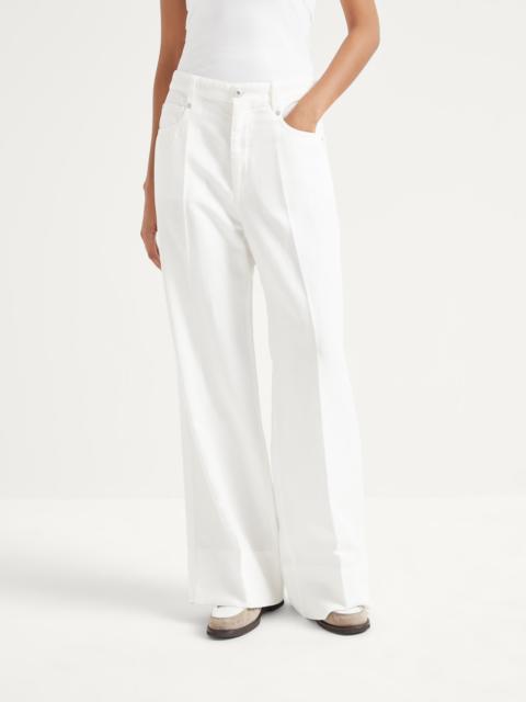 Garment-dyed cotton and linen cover loose trousers with monili