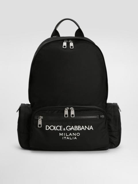 Nylon backpack with rubberized logo