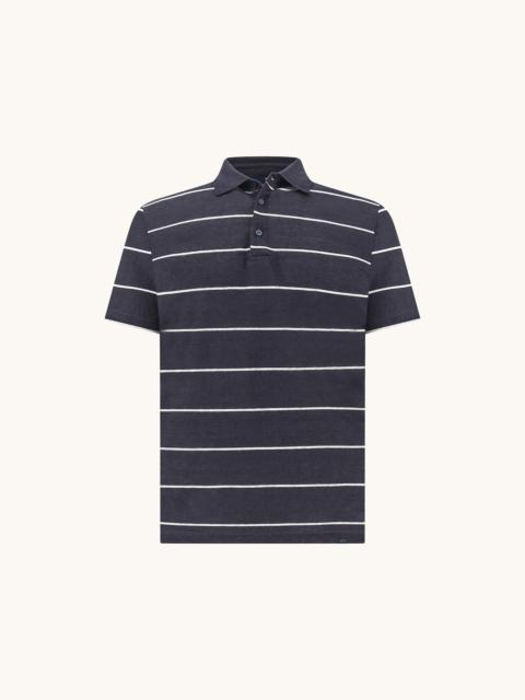 PURE LINEN JERSEY POLO WITH STRIPED PATTERN
