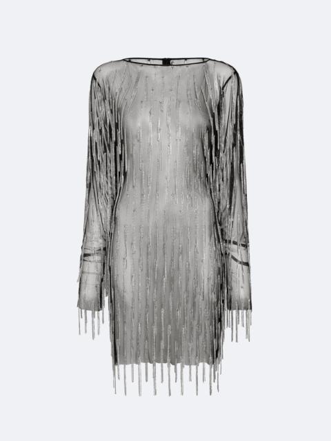 Rhinestone Fringe Boatneck Mini Dress