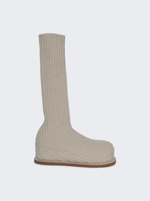 Veneda Stretch Boot Fuzzy Ribbed Knit Beige