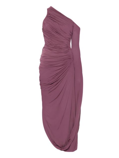 one-shoulder draped asymmetric dress
