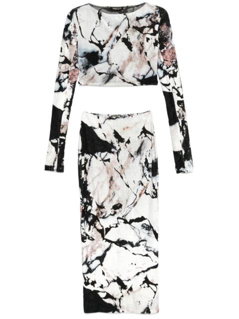 marble-print skirt set