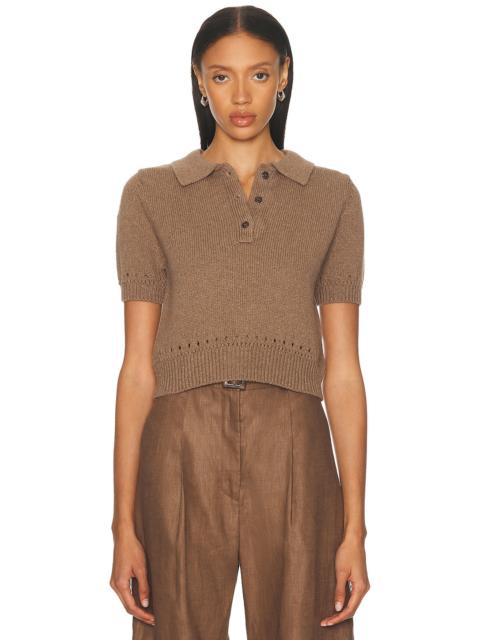 Eyelet Trim Knit Polo Top