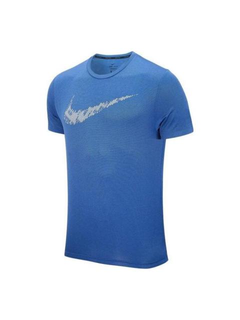 Men's Nike Stripe Logo Printing Training Sports Short Sleeve Blue T-Shirt DD1622-451
