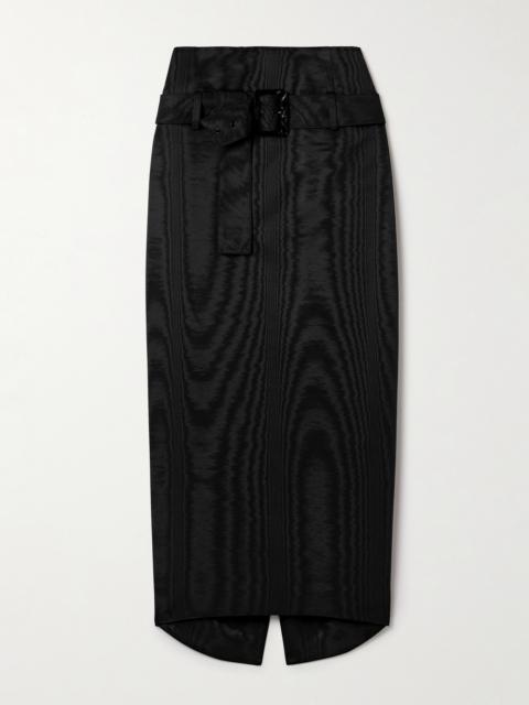 Salon Belted Recycled-moire Midi Skirt