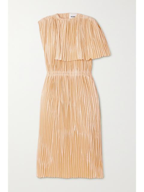 Cape-effect Pleated Satin Midi Dress