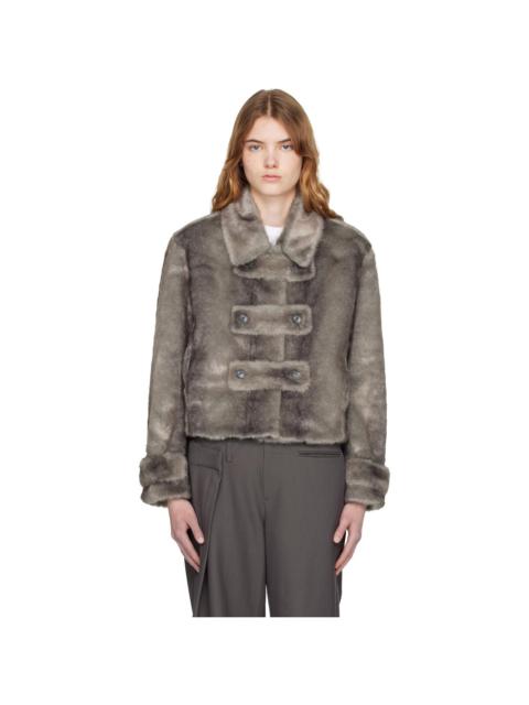 Gray Faux Fur Tab Toggle Jacket
