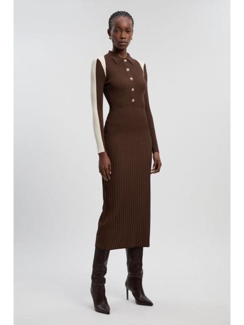 Rib Knit Military Colour Block Midi Dress
