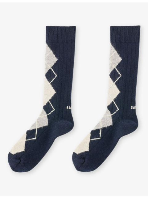 Argyle Rhinestone-Embellished Stretch-Knit Socks