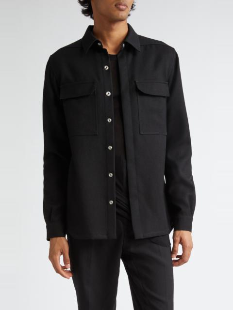 Rick Owens Wool Button-Up Shirt in Black at Nordstrom