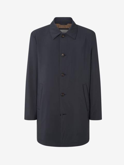 Blue technical fabric trench coat