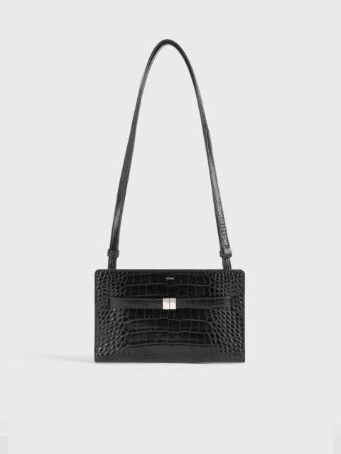 Belted croco-embossed crossbody black