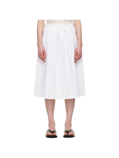 White Smocked Drawstring Midi Skirt