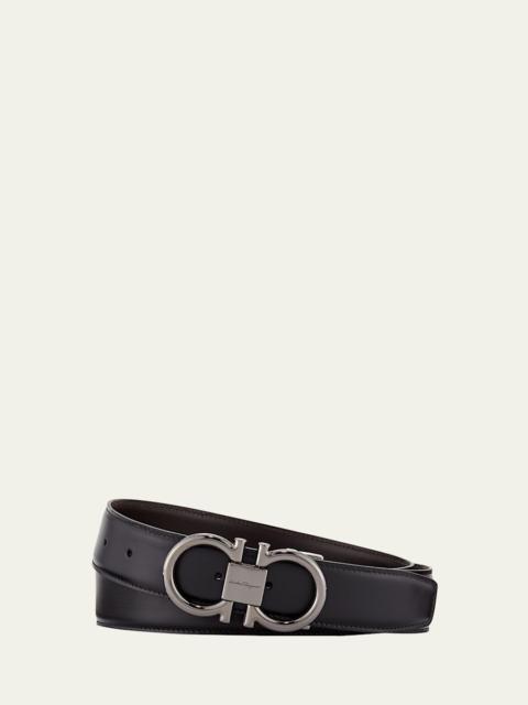 Men's Double-Gancini Reversible Leather Belt