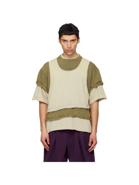 Off-White & Green Triple Layered Washed T-shirt