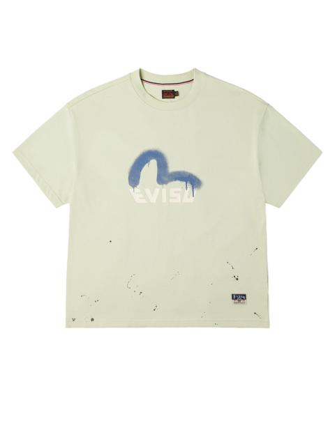 Graffiti-Style Seagull and Logo Print Relax Fit T-Shirt