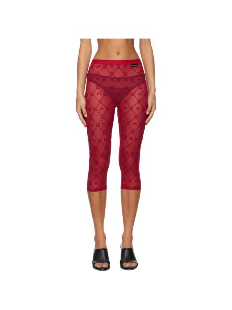 Red Moonogram Mesh Flock Capri Leggings