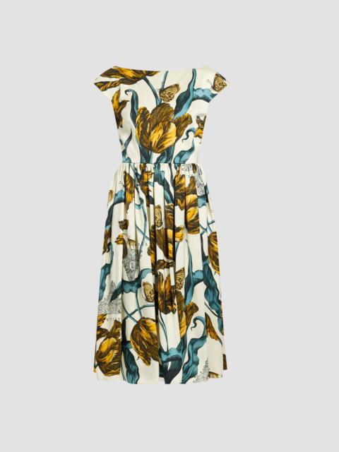 FLORAL PRINT DUCHESS SLEEVELESS MIDI DRESS