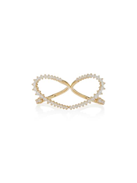 18K Yellow Gold Diamond Double Heart Ring gold