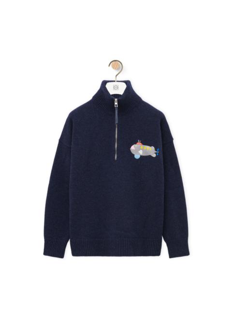 Zip-up sweater in wool