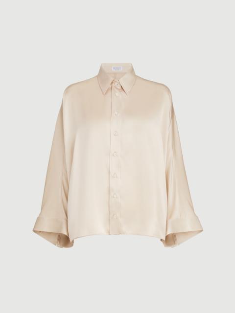 Stretch silk satin shirt with monili