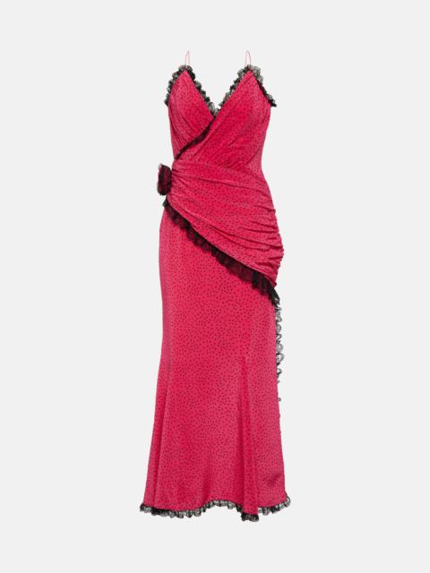 Floral-appliqué silk maxi dress