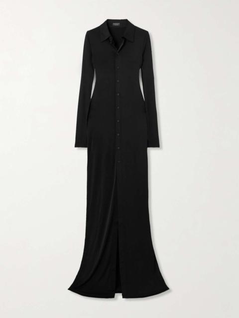 Stretch-jersey maxi shirt dress Black