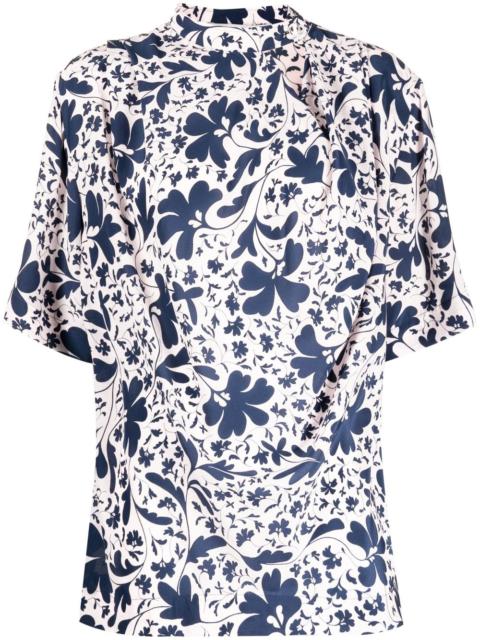 floral-print silk blouse