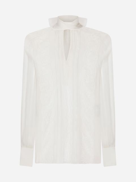 Chiffon and lace pussy-bow blouse